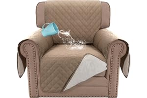BellaHills Sofa Cover 100% Waterproof Sofa Covers 1 Seater Armchair Covers Triple Non-Slip Sofa Slipcovers for 1 Cushion Chair Washable Sofa Protector for Kids/Pets (Chair 23",Khaki)