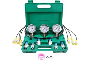 Upgraded Version Hydraulic Pressure Gauge Kit - SINOCMP Excavator Hydraulic Kit Stainless Steel Pressure Gauge Test Gauge Kit for Excavators, 2 Years Warranty