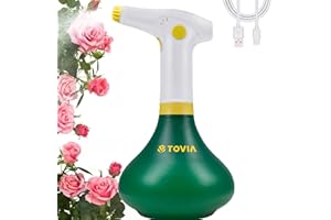 T TOVIA 1L Battery Powered Garden Sprayer, Plant Mister Spray Bottle for Indoor/Outdoor Plants, Automatic Electric Weed Sprayers for Cleaning, Gardening & Fertilizing (Green & White)