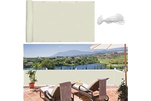 Zichaojia Balkonabdeckung PES, Balkon Sichtschutz 90x300cm Windschutz Balkonverkleidung, mit Ösen und Kordel, Creme