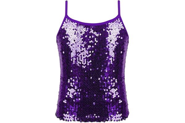 ranrann Barn flicka linne sport paljett glänsande linne linne hängslen crop top dans topp gym dräkt dansshow sportkläder danskläder 6–12 år