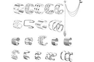 JZTRADING 20Pcs Ear Cuffs For Women Sterling Silver Clip On Heart Chain Earrings No Piercing Cartilage Fake Earrings Gifts For Women Girls