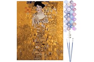 CaptainCrafts Paint by Numbers, Klimt DIY Oil Painting Paint by Numbers Kits for Adults with Canvas Pigments Brush Warm Gifts Home Decor 16x20 Inch Klimt Adele Portraits Gold Color (Frameless)