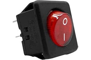 AUTOZOCO Interruptor basculante cuadrado, Interruptor 4 vias, Ínterruptor encendido/Apagado, RK1-05, Interruptor ON-OFF DPST, 16A 250VAC, Tamaño 3x3 cm, 1 unidad, Luz Rojo