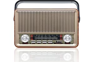 YIFOV Radio Retro, AM FM SW Vintage Radio Bluetooth Speaker, Transistor Radio Battery Operated with 3-Way Power Sources, Rechargeable Radio Support TF Card (Brown)
