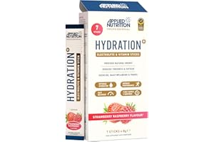 Applied Nutrition Hydration+ Sachets | Electrolyte Powder Mix | Rapid Hydration, Vitamins & Energy | Sugar-Free & Vegan | Strawberry & Raspberry | 7 x 8g Sticks