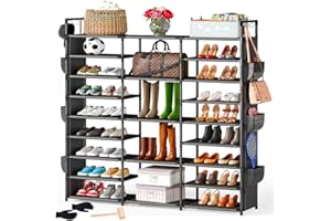 Marctani Zapatero GRANDE Capacidad 50 Pares - Armario Zapatero Alto y Abierto FÁCIL INSTALACIÓN - Organizador Zapatos XL Negro para Recibidores de Entrada - Mueble Zapatero Metálico y Robusto