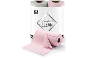 Fantasticlean Rollo de Paño de Microfibra - 20 Unidades x 2, Paños de Limpieza Rasgables, Trapos de Cocina Reutilizables y sin Pelusas 25 x 25 cm, Rosa & Gris Frío