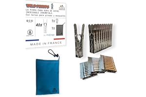 MADE IN NOMAD Wild Pinups: 40 Pinzas Ropa de Acero Inoxidable Pincinox irrompibles con Cesta Pinzas Ropa y mosquetón. para estendal, tendedero, Perchas Ropa. Pinzas duraderas, Accesorios Camper, Made in France.