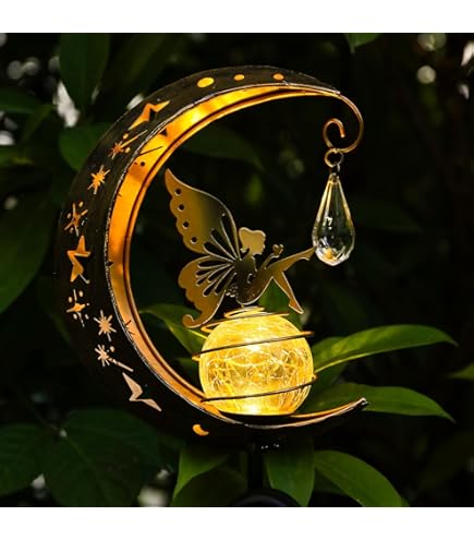 YZYOE Lumière De Fée Fleur Lune Alimentée Par Le Soleil, Jardin Décoratif En Fer Forgé Belle Lumière De Terre Fée, Crépuscule Sans Fil à L'aube Lampe LED Imperméable