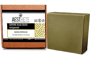 AESTHETE Sapone allo Zolfo Fatto a Mano in Italia Artigianalmente e Naturale per la Pelle Grassa Impura con Eccesso di Sebo e Acneica a base di Olio di Cocco di Ricino Argilla Verde e Acido Citrico 100 gr