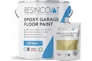 Resincoat Epoxy Garage Floor Paint – 2-Part Resin Coating for Concrete Floors – 4x Thicker & Longer Lasting Than Standard Paint – High Gloss Finish – Easy to Mix & Apply – Made in the UK (Sky Blue)