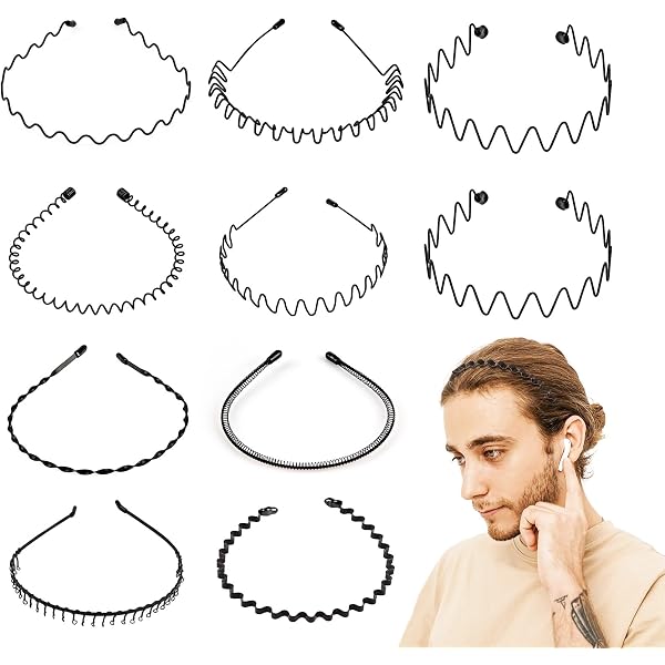 Ling & Bai Unisex-Stirnbänder – 4er Set, Schwarz, Gezahnt, Rutschfest, Für Sport, Alltag & Haarschutz