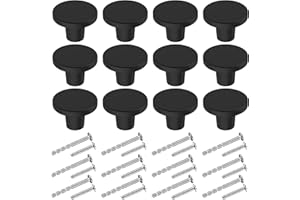 BIGLUFU Pomos de Cajón Negros de 25 mm para Gabinete de Cocina, Tiradores Redondos para Puerta y Aparador (12 Piezas)