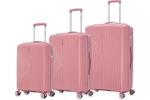 CELIMS - Set de 3 Valise Cabine + Moyenne + Grande en Polypropylène | Modèle 2025 | Taille 55+65+75cm | Serrure TSA | 8 roulettes 360 | Rose