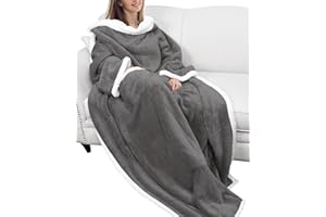 Maxesla TV Decke mit Ärmeln und Taschen, Warm TV Decken für Damen und Herren, Superweiche und Warme Flanell Kuscheldecke mit Ärmeln, als Geschenke für Frauen Damen,140 x 180cm