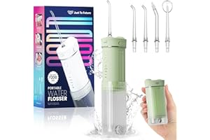 JTF Hydropulseur Jet Dentaire Portable Mini, Électrique Voyage Irrigateur Oral Detartreur Avec 5 Buses Rechange, 4 Modes Water Flosser, 230 ML Réservoir D'eau Escamotable, IPX7 Étanche(Vert)