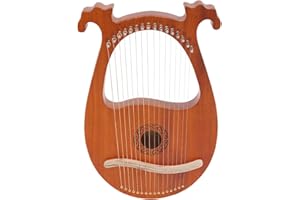 WANWANPER Harfe, Massives Mahagoni Saiteninstrument Instrument, Tragbare 16 Saiten Lyre Harfe, Vintage Instrument Lyra Harfe Mahagoni 16 Stahlsaiten Stimmschlüssel Pickup Set (Europäisch gemusterte Holzfarbe)
