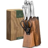 WALDWERK Knife Block - 7 Piece Kitchen Knife Set with Knife Block and Integrated Sharpener - Kitchen Knife Set with Block - K