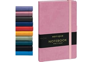 ‎NOTIQUE NOTIQUE Notizbuch Liniert, Hardcover Notizbuch, Notizheft, Journal, Tagebuch mit Gummiband und Stifthalter 13x21cm, 192 Seiten (Rosa, Liniert)