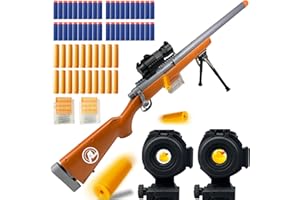 AGM MASTECH M24 Weiche Schaumstoff-Spielzeugpistole, Design mit auswerfenden Patronenhülsen, verbessertes Zielfernrohr, 40 weiche Schaumstoff-Darts, 20 Patronenhülsen, 2 Magazine. (Braun)