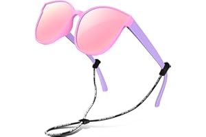 RIVBOS Kids Sunglasses Polarized Rubber UV400 Protection with Glasses Strap for Boys Girls Toddler and Children Age 3-10 RBK002(RBK002-3)