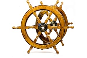 Nagina International Nautical Handcrafted Wooden Ship Wheel - Home Wall Decor (24 Inches, Natural Wood)