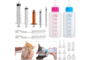 DONQL Aufzuchtflasche Kitten, 2 Stück Aufzuchtflasche Katze 60ml, Aufzuchtflasche Hund Mit 10 Nippel 5 Spritze, Katzen Flasche Set, Kitten Milch Aufzucht Für Welpen, Kätzchen, Eichhörnchen Kalb Lamm