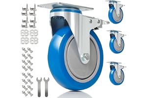 125 mm tunga lasthjul med broms, 4 stycken möbelhjul, hjul upp till 700 kg | 360 graders polyuretanhjul transporthjul, tysta och robusta dubbla låshjul för bord, skåp, arbetsbänkar
