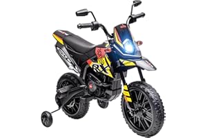 AIYAPLAY Elektro Kindermotorrad Aprilia Elektromotorrad mit USB, Stützrädern, Musik, Scheinwerfer, Kinder 6 km/h Elektro Motorrad mit 2 Stützrädern für Kinder von 3-8 Jahren Gelb