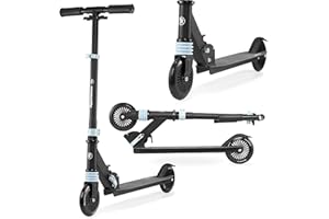 HyperMotion Monopattino Pieghevole per Bambini 4-9 Anni, Modello WALLY con Ammortizzatore, Manubrio Regolabile e Ruote in Gomma 125 mm, Nero e Blu