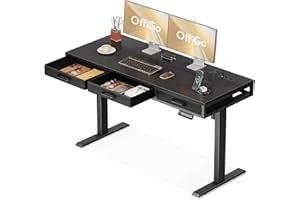 OffiGo Biurko z regulacją wysokości, 140 cm Biurko z elektryczną wysokości z 3 szufladami, biurko elektryczne z regulacją wysokości do domowego biura, Czarny