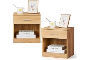 ‎LEADZM LEADZM Nachttisch 2er Set Nachtschrank Schlichter Beistelltisch Kommode mit offenem Fach und 1 Schublade für Schlafzimmer, Wohnzimmer Farbe Eiche