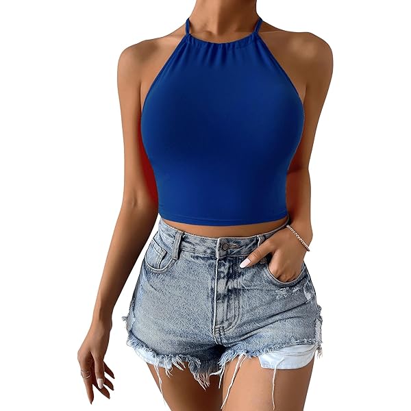 GORGLITTER Damen Halter Top - Sexy Bauchfrei Oberteil Mit Schnürung