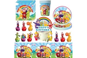 IHLUX Tubbies Stoviglie per Feste 66 Pezzi Cartoon Tubbies Tema Party Stoviglie Set Piatti Tovaglioli Tazze Forniture per Feste di Compleanno per Bambini Tavola Decorazione