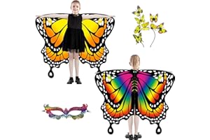 plainshe Alas de mariposa para niñas, ala de hadas de doble cara, disfraz de mariposa para Halloween, juego de 3 capas de mariposa