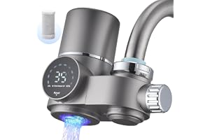 PFUTURE Faucet Water Filter with LED Display, Tap Water Purifier Reduces Lead, Chlorine & Heavy Metals, Fits Standard Sink Faucets (Incl. 1 Filter)