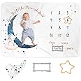 Luka&Lily Baby Monthly Milestone Blanket for Boys - Ultrasoft Newborn Boy Age Mat - Unisex 60"x40" (152.4cm x 101.6cm) - Elephant Moon Themed