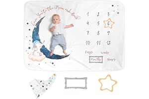 Luka&Lily Baby Monthly Milestone Blanket for Boys - Ultrasoft Newborn Boy Age Mat - Unisex 60"x40" (152.4cm x 101.6cm) - Elephant Moon Themed