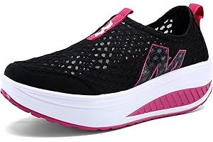 HOTCHAM Femmes Minceur Chaussures Taille 35-42eu Marche Baskets Plate-Forme Chaussures Poids Air Léger Engrener Elastic Sports en Yoga à Enfiler Pas Cher Trainers en Maille Plates Été
