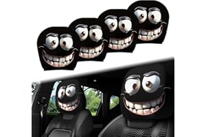 PIPIHOME 4Pcs Funny Car Headrest Covers, Cute Cartoon Eyes Headrest Covers for Cars, Car Seat Head Rest Protector, Universal Funny Car Accessories Halloween Decorations Interior for Auto Seat Rest