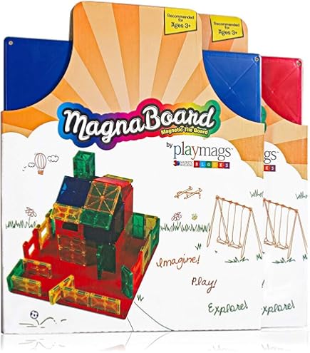 Playmags Ensemble de construction de 36 tuiles magnétiques :Kit exclusif Clickins éducatifs comprend 18 fenêtres magnétiques