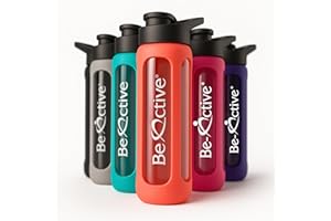 Be-Active Szklana butelka na wodę, 700 ml, z klapką z napisem "Times to Drink", szkło borokrzemowe, butelki motywacyjne, nie zawiera BPA, przyjazna dla środowiska (koralowa)