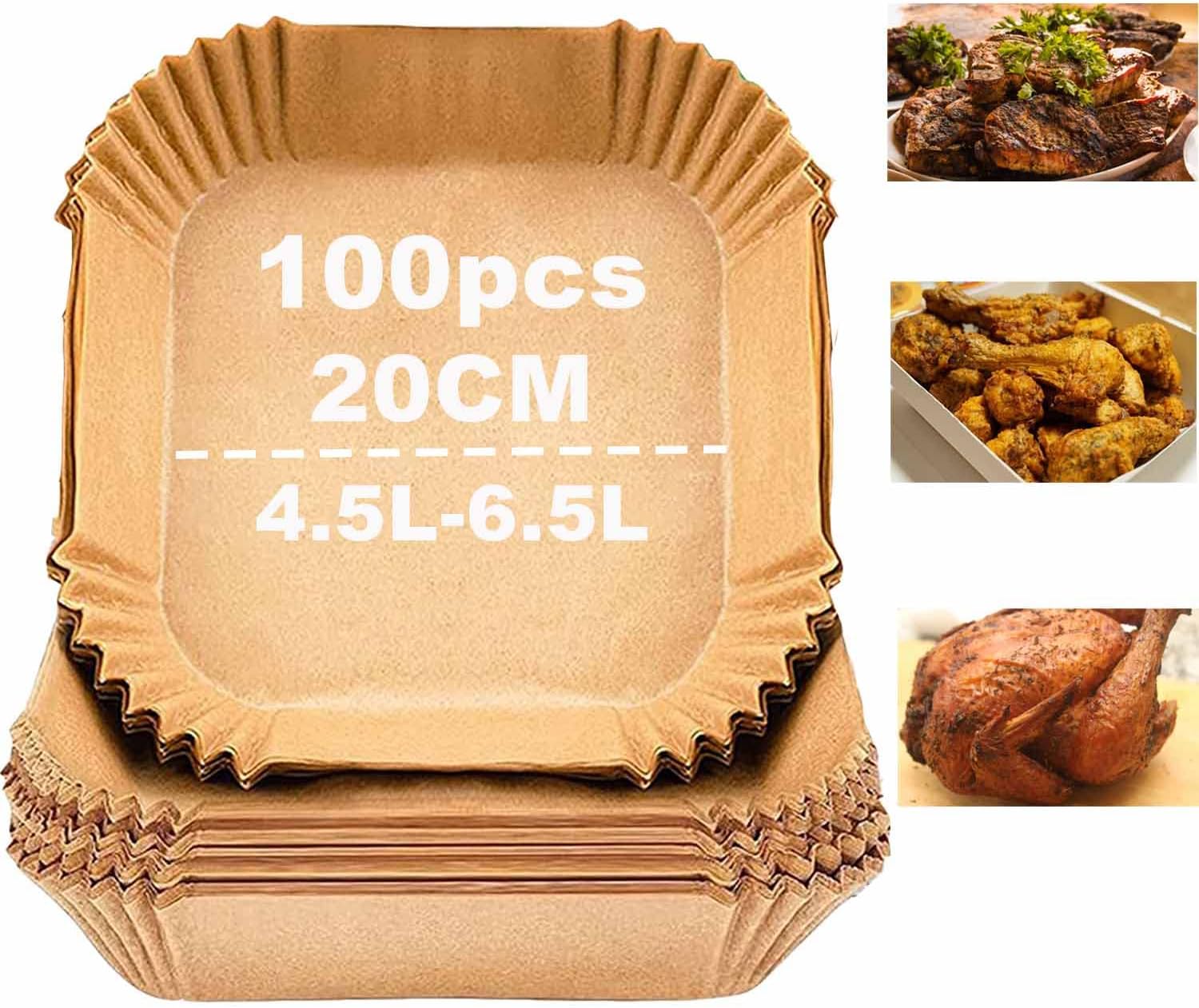 Papel Freidora Aire, 100 Piezas 20CM Accesorios Freidora de Aire, Moldes para Freidora de Aire, Papel para Freidora de Aire sin Aceite para Cecotec Cosori 5,5 L, sin BPA