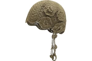 ZLYC Cappello da donna in cotone lavorato a mano con teschio lavorato a maglia con motivo floreale