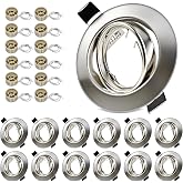 LteelDay Pack of 12 Recessed Spotlight Frame GU10 Brushed Nickel Round | VDE ceramic socket, 30&deg; swivel, cut 68-80 mm. For LE