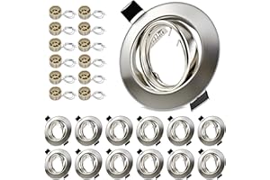 LteelDay 12x LED Einbaustrahler Rahmen mit GU10 Fassung, Rund Nickel Gebürstet Metall Einbaurahmen, 68mm Lochmass, 30° Schwenkbar, inkl. GU10-Fassung für LED oder Halogen Leuchtmittel
