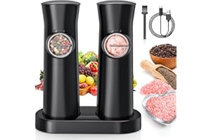 GLINTDLIUNOVIP Electric Salt and Pepper Grinder Set, 5 Levels of Coarseness Pepper Grinder Mill, USB Rechargeable Base, Gravity Induction, Automatic Grinding Pepper Grinder with LED Light for BBQ Restaurant Kitchen