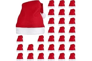 ELCOHO 30 Pack Santa Red Hat Short Plush with White Cuffs Non-Woven Fabric Christmas Hat Santa Hat for Adults (red)