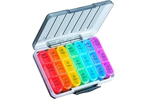 Zoksi Tablettenbox 3 Fächer, Feuchtigkeitsgeschützte Pillenbox Morgens Mittags Abends, Wöchentliche Tabletten-Box 7 Tage, Tragbare Medikamentenbox mit 21 Fächern für Alle Medikamente